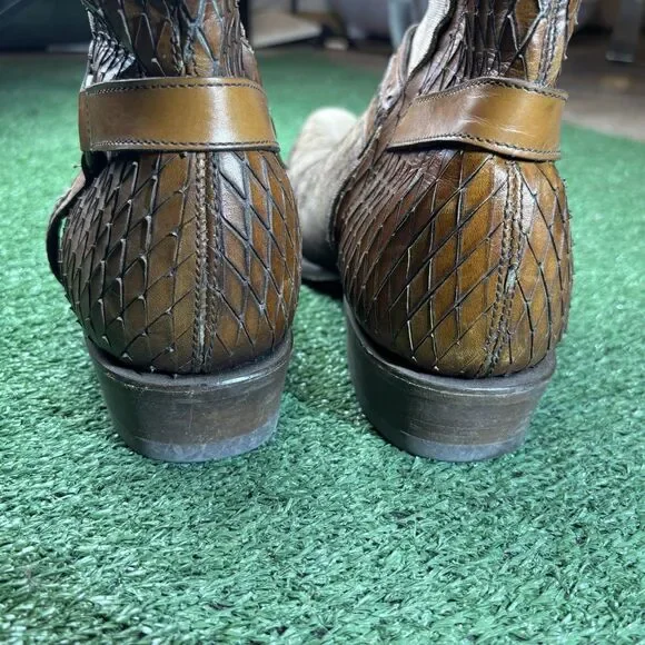Cuadra Brown Half Python Boots Side Zip Rubber Sole US 10.5 Mex 29.5 Square Toe